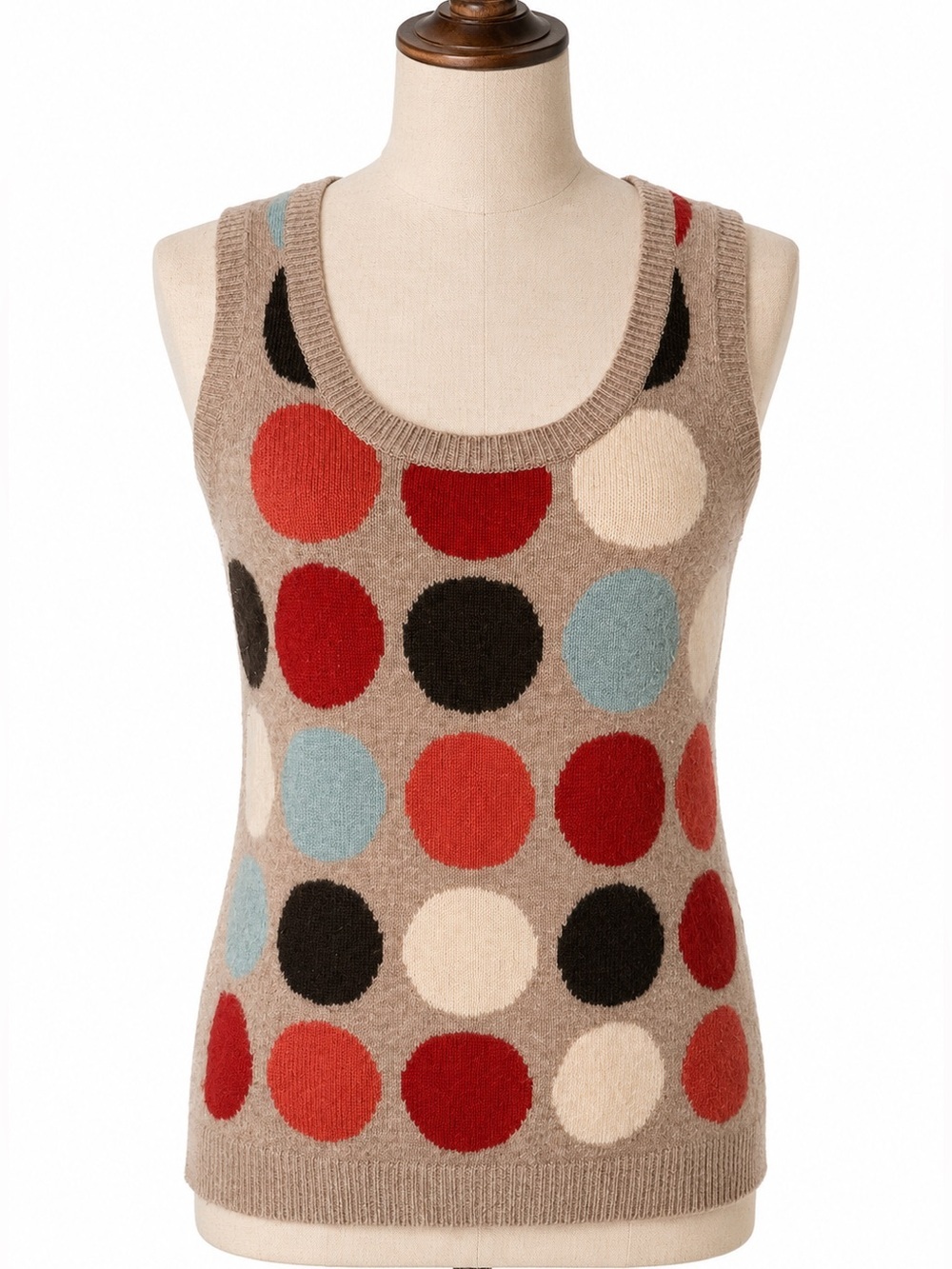 Boden sweater vest top w polka dots.  Sleeveless colorful- girls 14